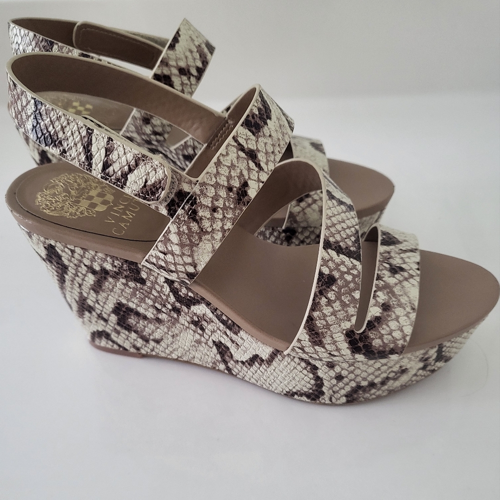 Vince Camuto Black and Cream Wedges with Adjustable Straps